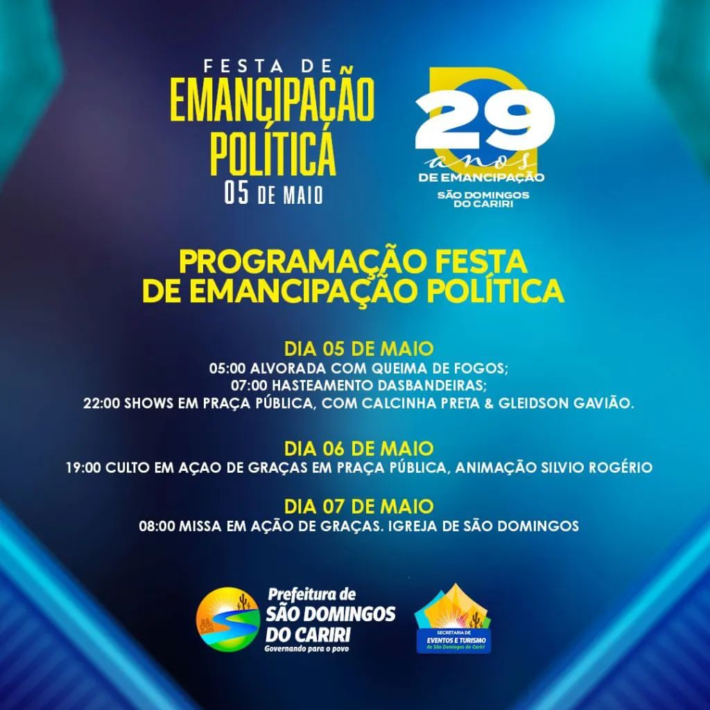 Hoje São Domingos do Cariri completa seus 29 de história; com shows de ...